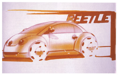 Early design sketch for a new Beetle